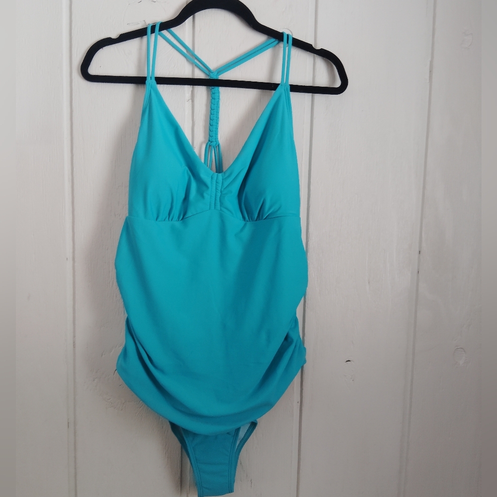 NWT!! Cupshe Aqua One-Piece Swimsuit w/ Braided Back Straps. Size XL